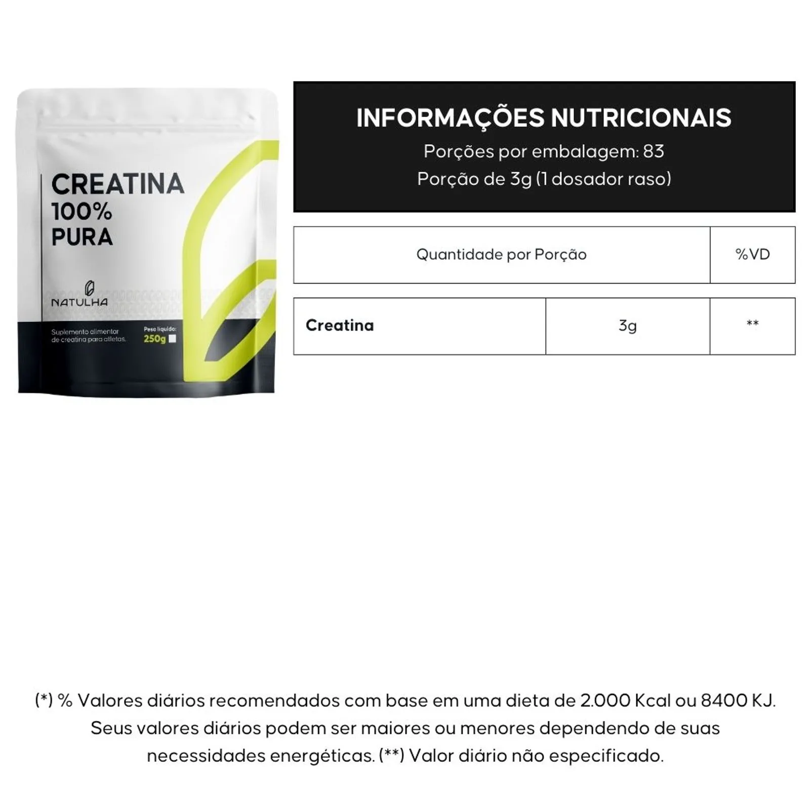 Creatina 100% Pura 250g - Natulha - Imagem 2