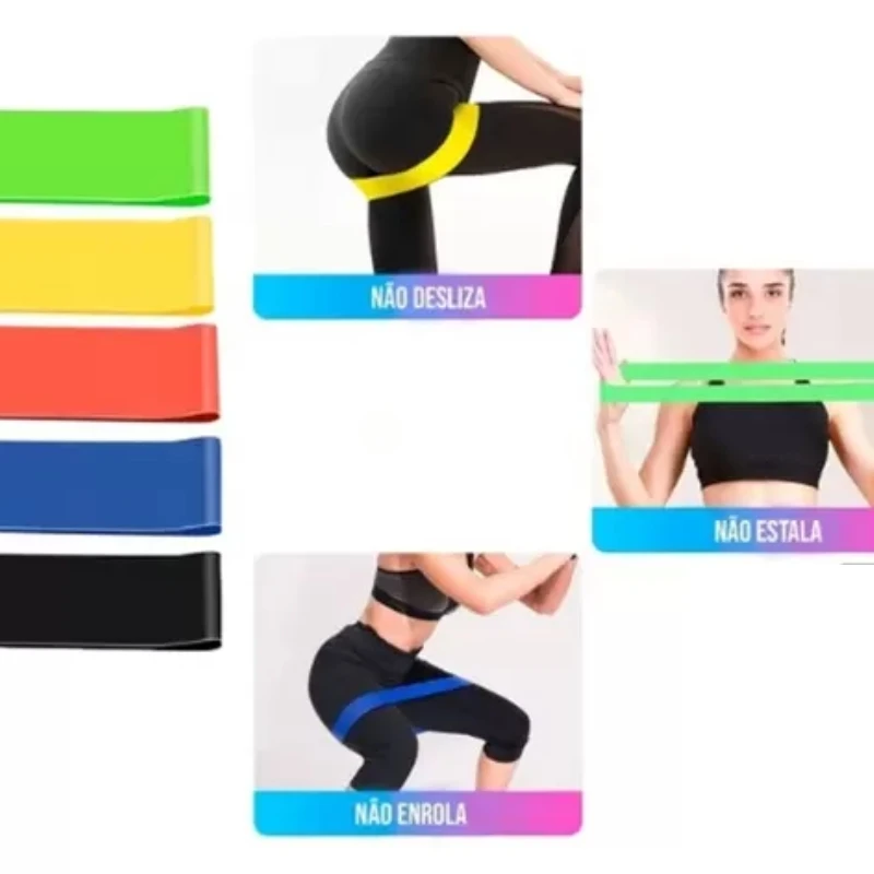 Kit 5 Faixas Elásticas Band Fisioterapia Multifuncional Crossfit - Imagem 5