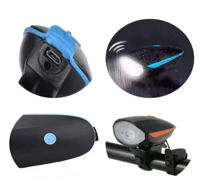 Farol Bike Recarregável Com Buzina Mais Sinalizador Traseiro - Imagem 5